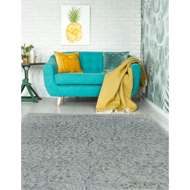 Linon New Flokati Hand Woven Wool 5'x8' Rug in Gray