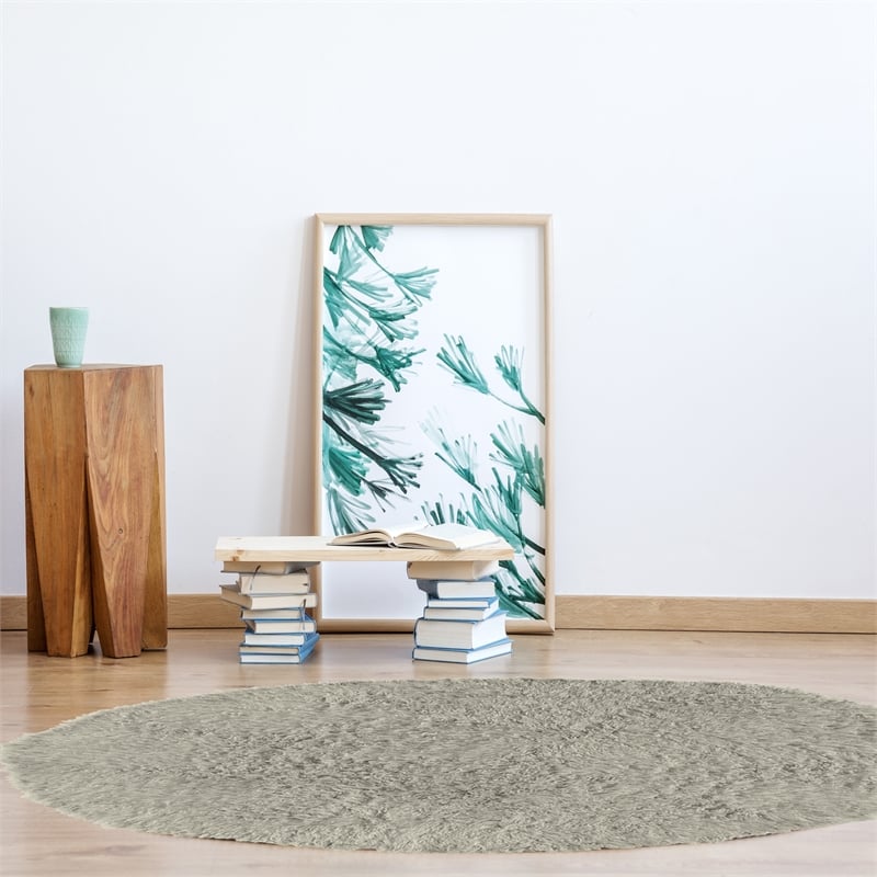 Linon New Flokati Hand Woven Wool 8'R Rug in Gray