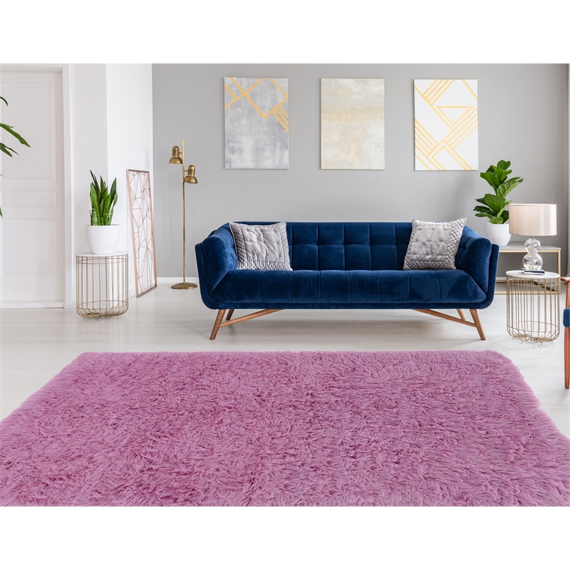Linon New Flokati Hand Woven Wool 8'x10' Rug in Lilac Purple