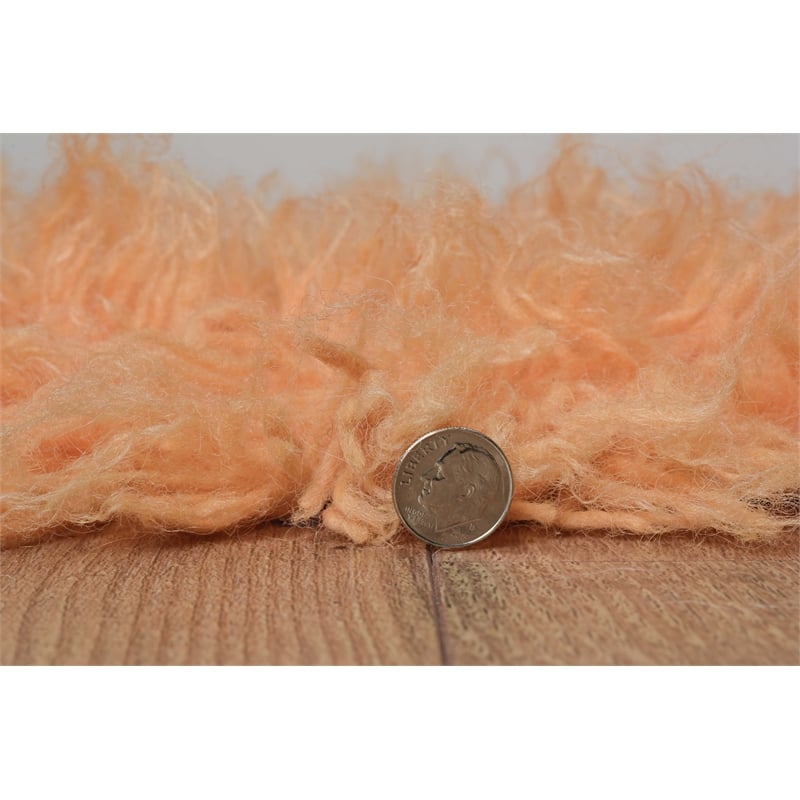 Linon New Flokati Hand Woven Wool 2'x3' Rug in Sherbet Orange