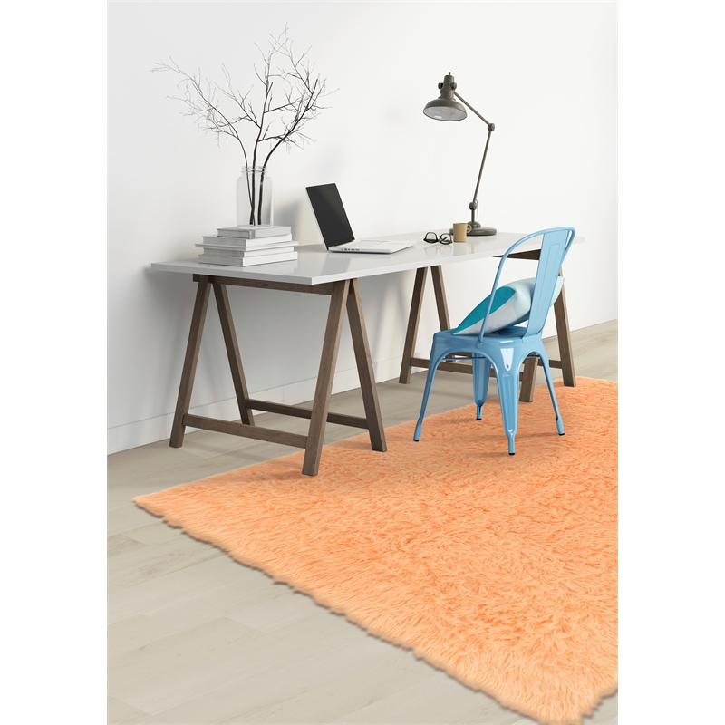 Linon New Flokati Hand Woven Wool 5'x8' Rug in Sherbet Orange