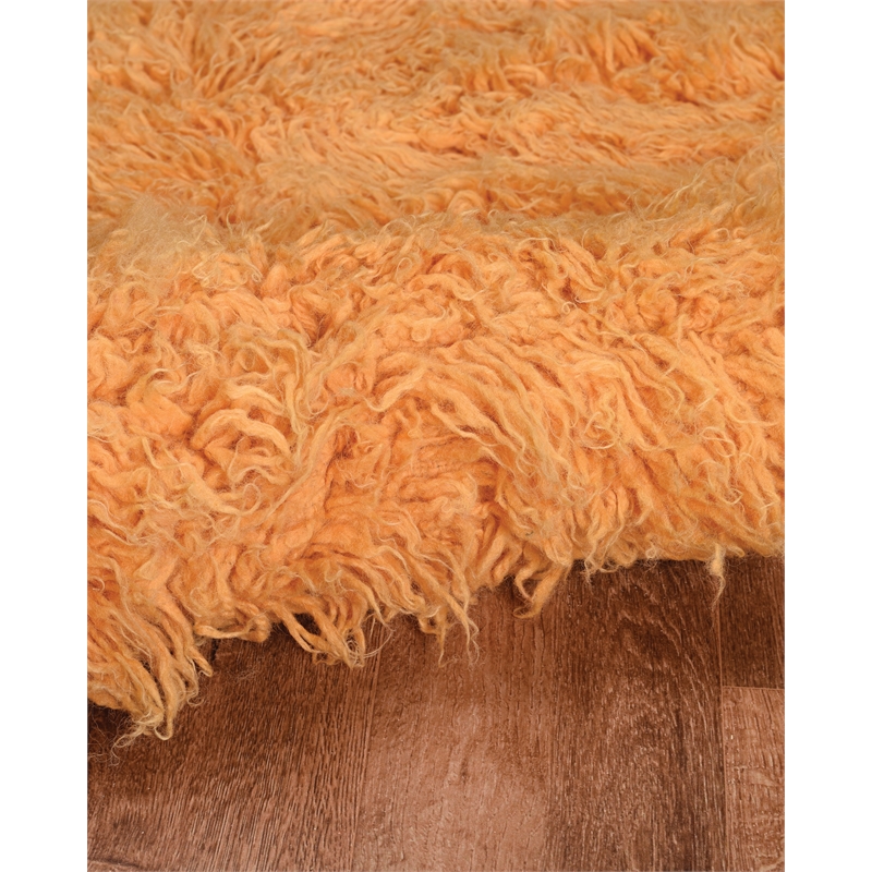 Linon New Flokati Hand Woven Wool 8'x10' Rug in Sherbet Orange