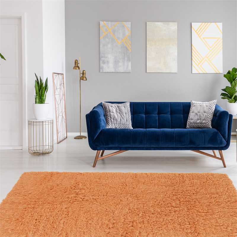 Linon New Flokati Hand Woven Wool 8'x10' Rug in Sherbet Orange