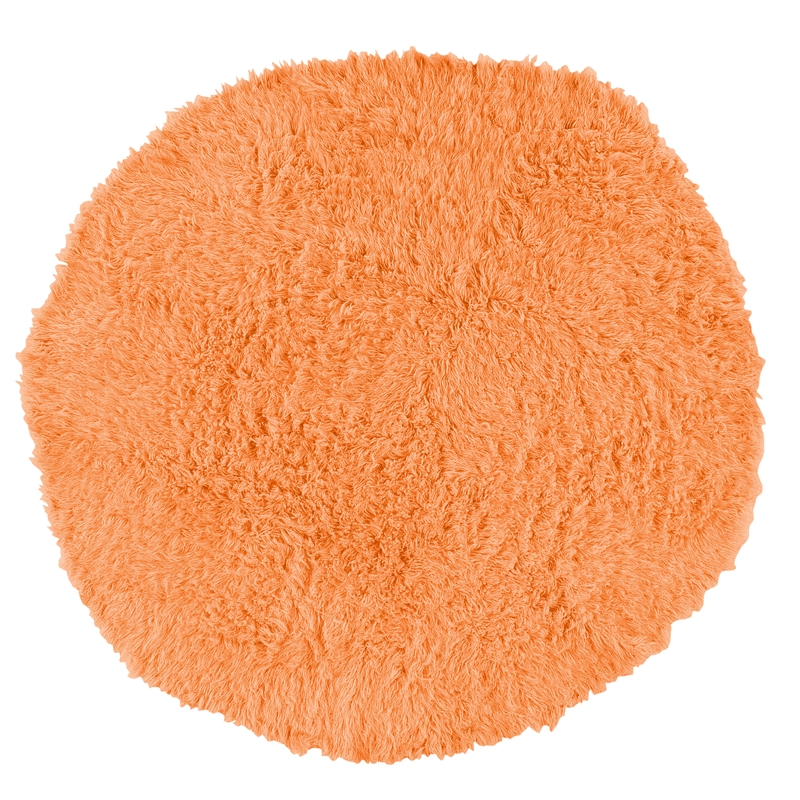 Linon New Flokati Hand Woven Wool 8'R Rug in Sherbet Orange