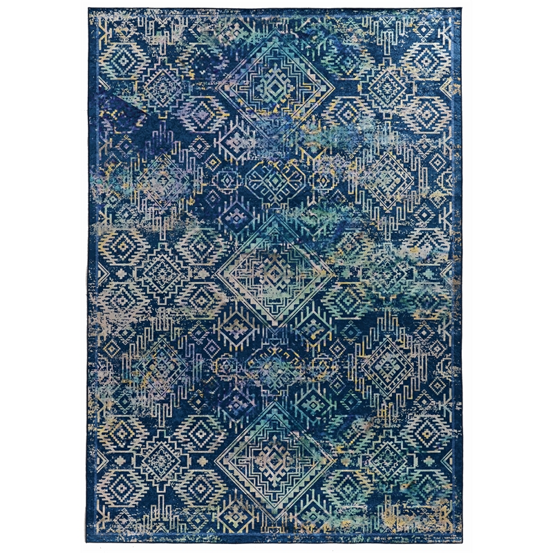 Linon Emerald Duluth Woven Microfiber Polyester 5'x7' Rug in Navy