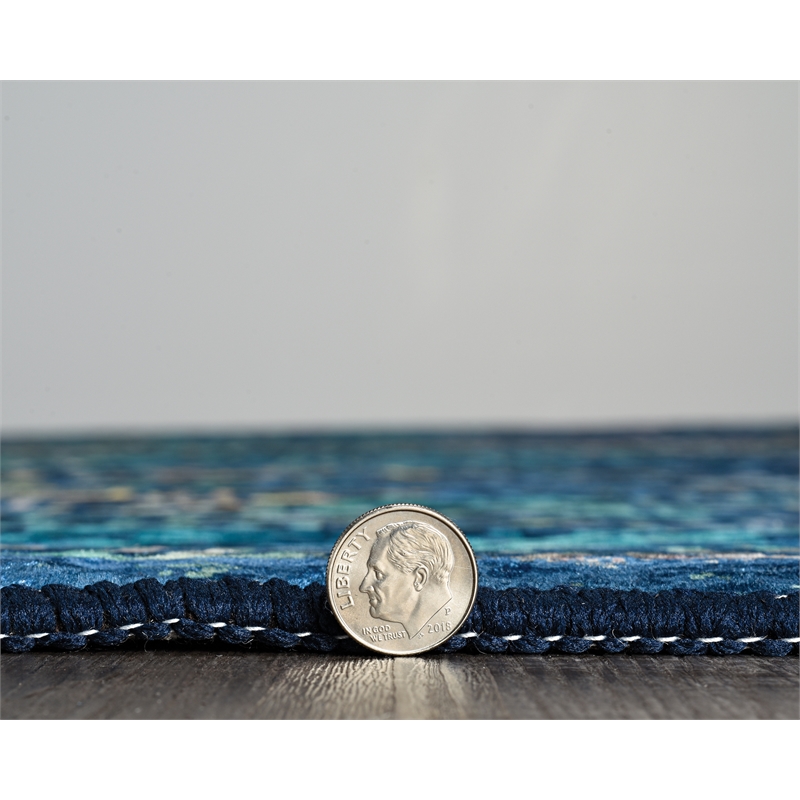 Linon Emerald Duluth Woven Microfiber Polyester 5'x7' Rug in Navy