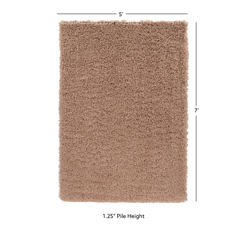 Linon Luxe Plush Shag Hand Tufted Polyester 5'x7' Rug in Sand