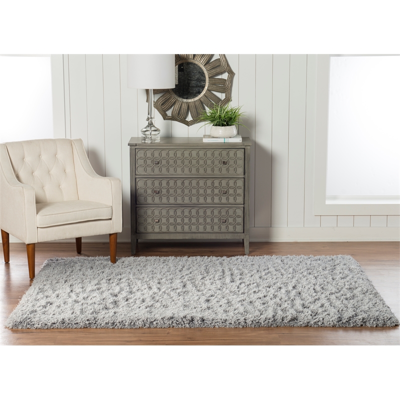 Linon Luxe Plush Shag Hand Tufted Polyester 5'x7' Rug in Gray