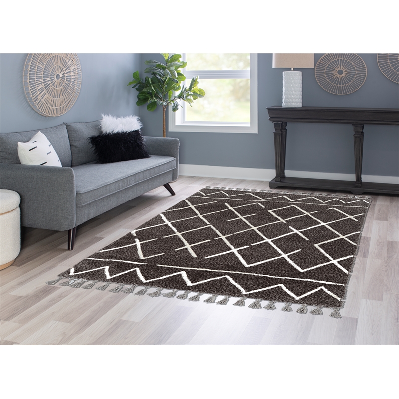 Linon Ibiza Zip Hand Tufted Microfiber Polyester 5'x7' Rug in Gray