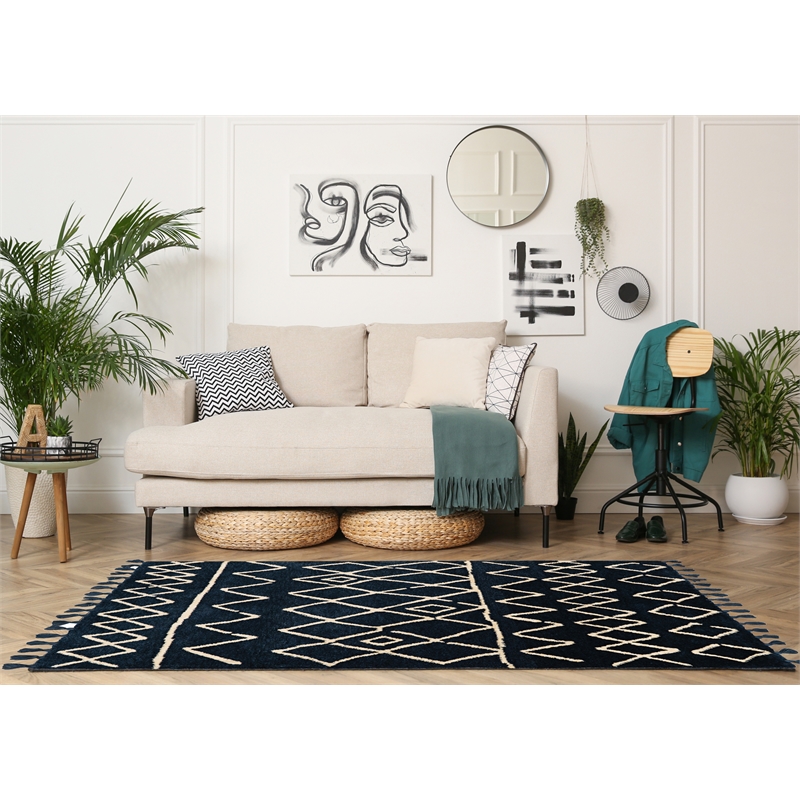 Linon Ibiza Zag Hand Tufted Microfiber Polyester 5'x7' Rug in Blue