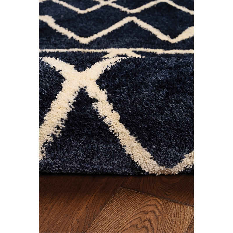 Linon Ibiza Zag Hand Tufted Microfiber Polyester 5'x7' Rug in Blue
