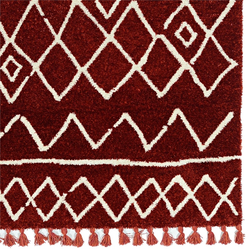 Linon Ibiza Zot Hand Tufted Microfiber Polyester 5'x7' Rug in Rust Red