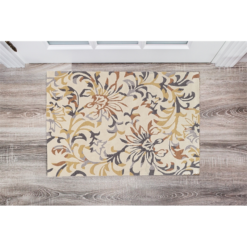 Linon Tripoli Branches Hand Tufted Polyester 2'x3' Rug in Ivory