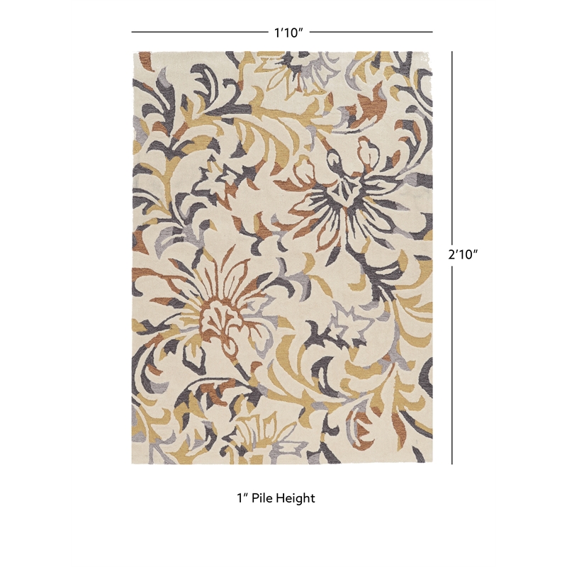 Linon Tripoli Branches Hand Tufted Polyester 2'x3' Rug in Ivory
