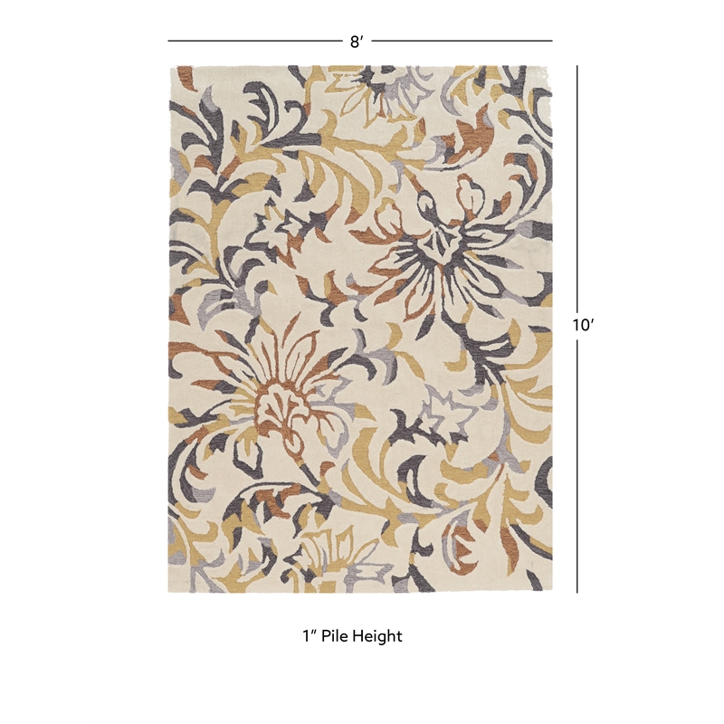 Linon Tripoli Branches Hand Tufted Polyester 8'x10' Rug in Ivory