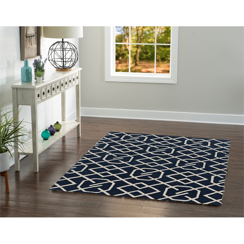 Linon Tripoli Intent Hand Tufted Polyester 5'x7' Rug in Navy