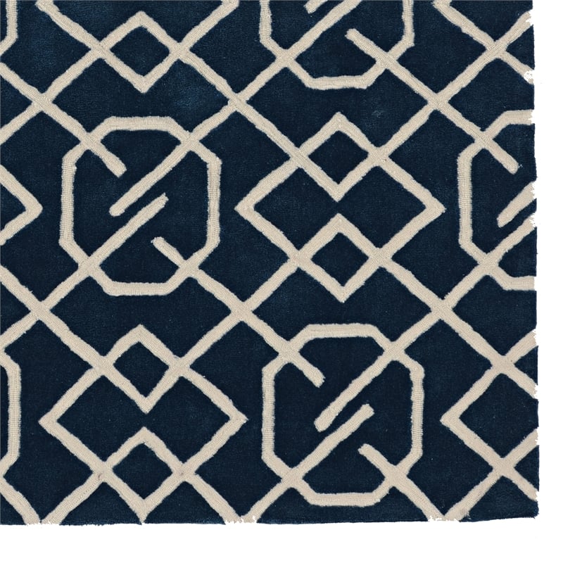 Linon Tripoli Intent Hand Tufted Polyester 5'x7' Rug in Navy