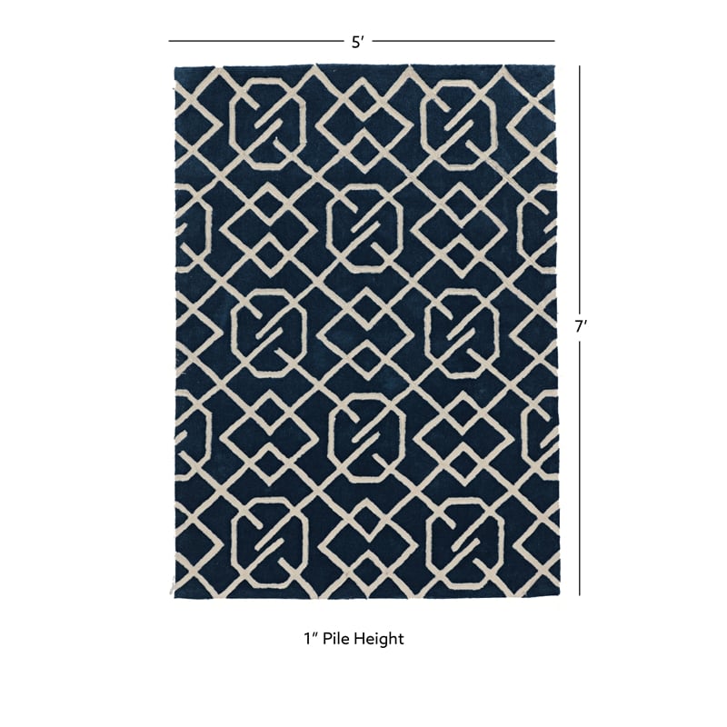 Linon Tripoli Intent Hand Tufted Polyester 5'x7' Rug in Navy