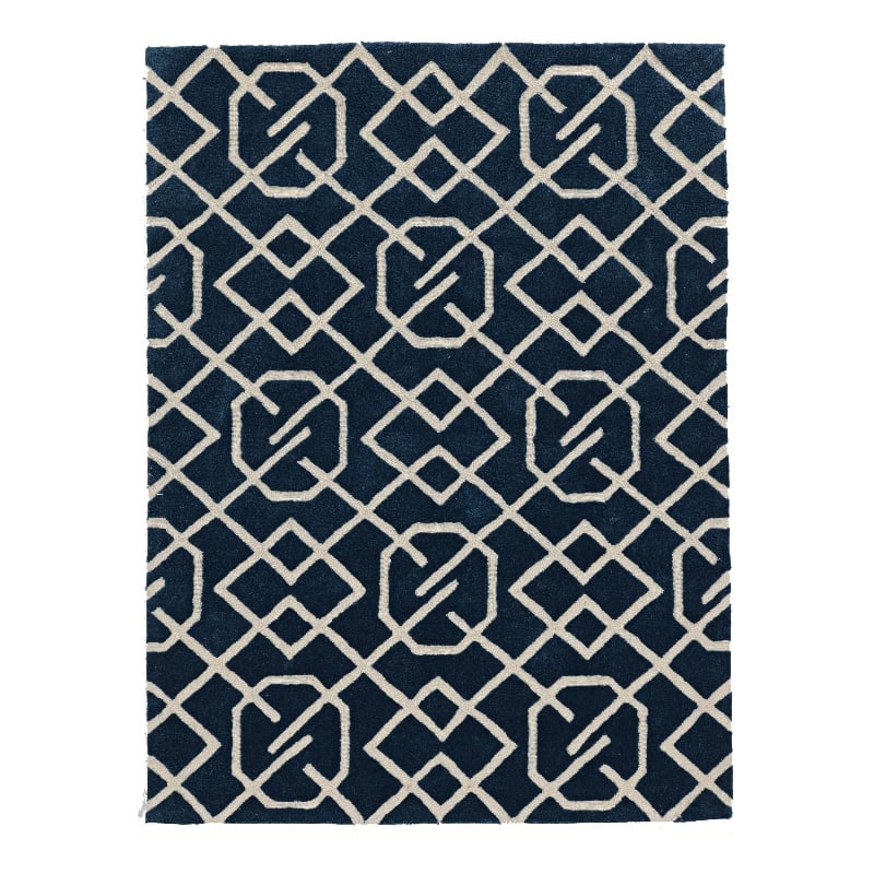 Linon Tripoli Intent Hand Tufted Polyester 5'x7' Rug in Navy