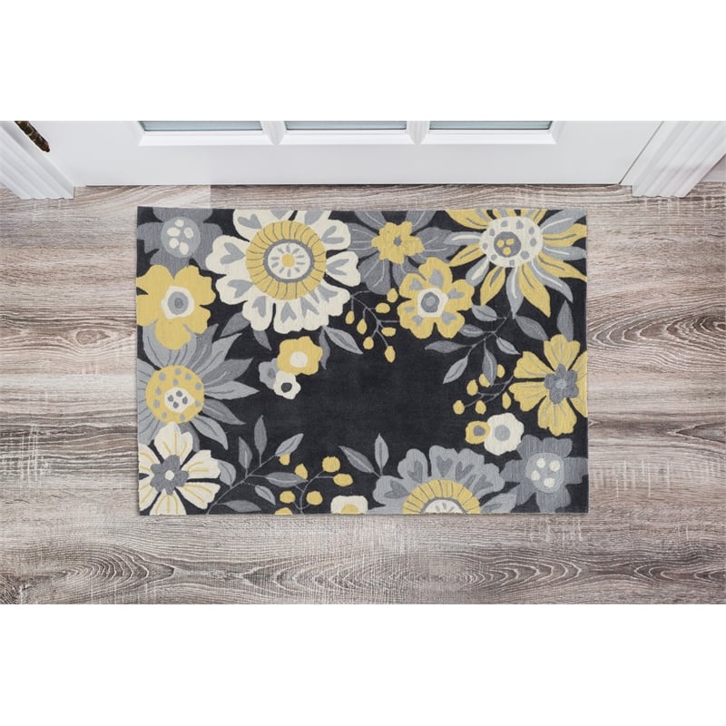 Linon Tripoli Wildflower Hand Tufted Polyester 2'x3' Rug in Gray