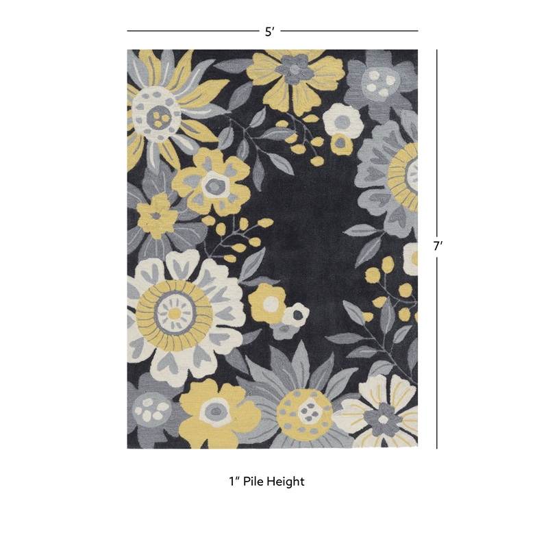 Linon Tripoli Wildflower Hand Tufted Polyester 5'x7' Rug in Gray
