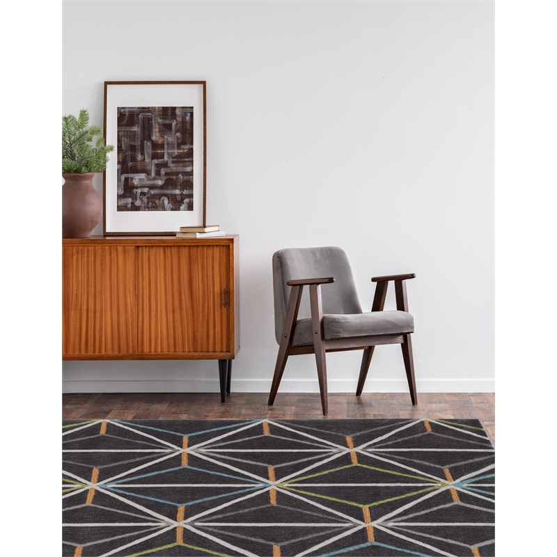 Linon Tripoli Prisma Hand Tufted Polyester 5'x7' Rug in Charcoal