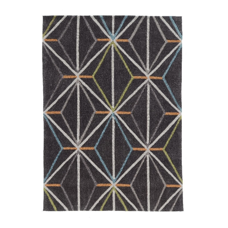 Linon Tripoli Prisma Hand Tufted Polyester 5'x7' Rug in Charcoal