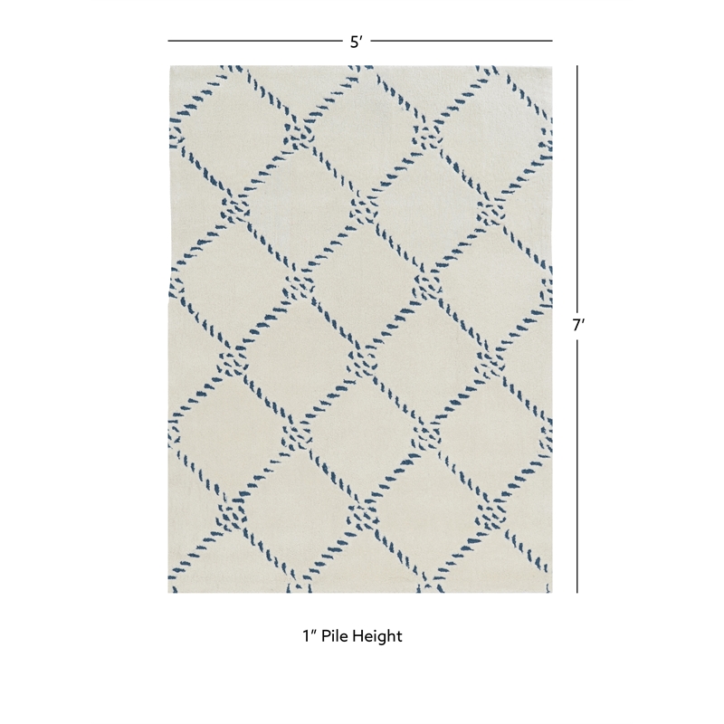 Linon Tripoli Rope Hand Tufted Polyester 5'x7' Rug in Ivory