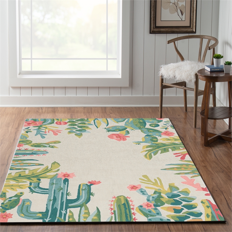 Linon Tripoli Saguaro Hand Tufted Polyester 5'x7' Rug in Ivory