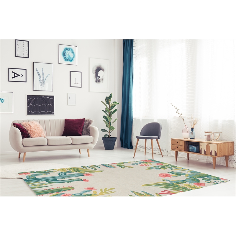 Linon Tripoli Saguaro Hand Tufted Polyester 8'x10' Rug in Ivory