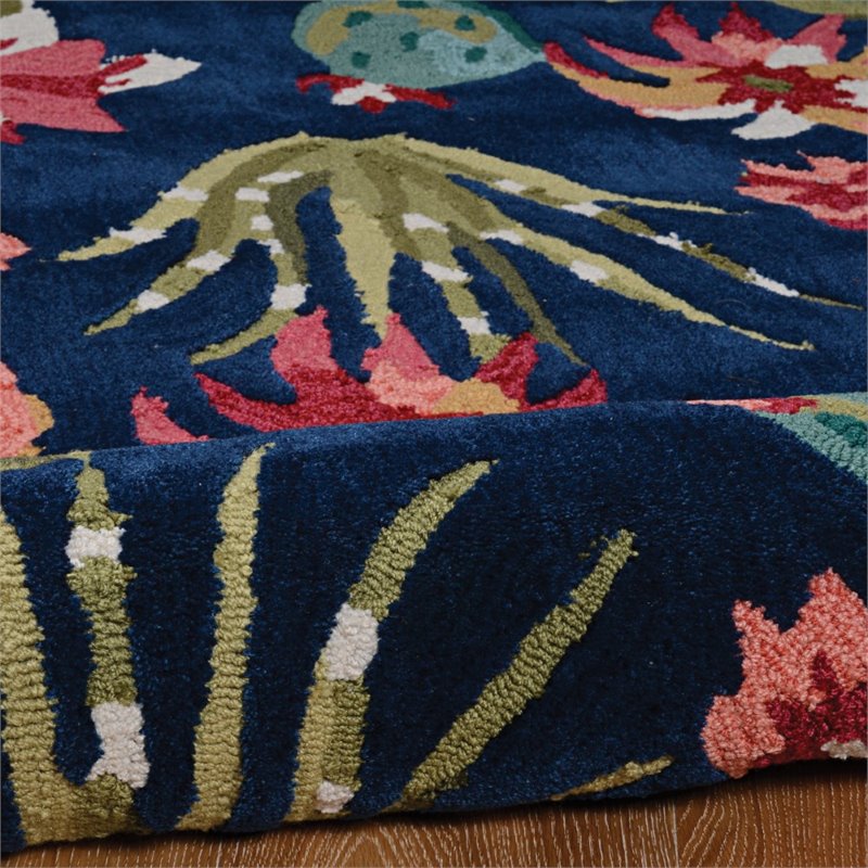 Linon Tripoli Cactus Hand Tufted Polyester 5'x7' Rug in Navy