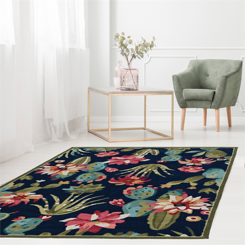 Linon Tripoli Cactus Hand Tufted Polyester 5'x7' Rug in Navy
