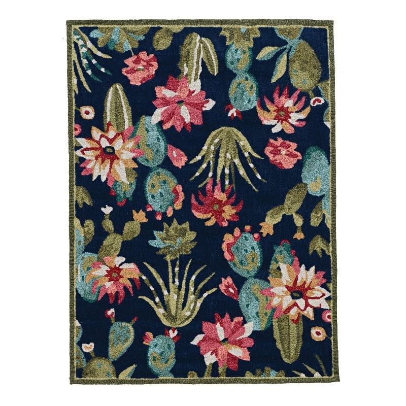Linon Tripoli Cactus Hand Tufted Polyester 5'x7' Rug in Navy