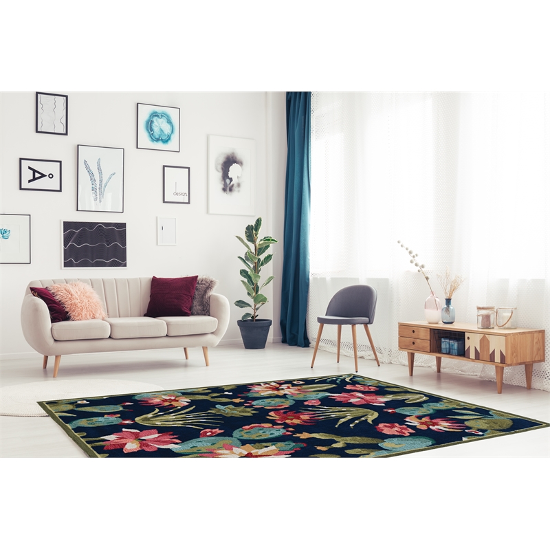 Linon Tripoli Cactus Hand Tufted Polyester 8'x10' Rug in Navy