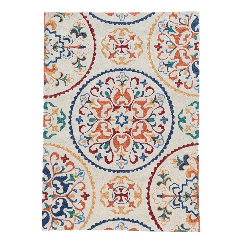 Linon Tripoli Rondels Hand Tufted Polyester 5'x7' Rug in Ivory