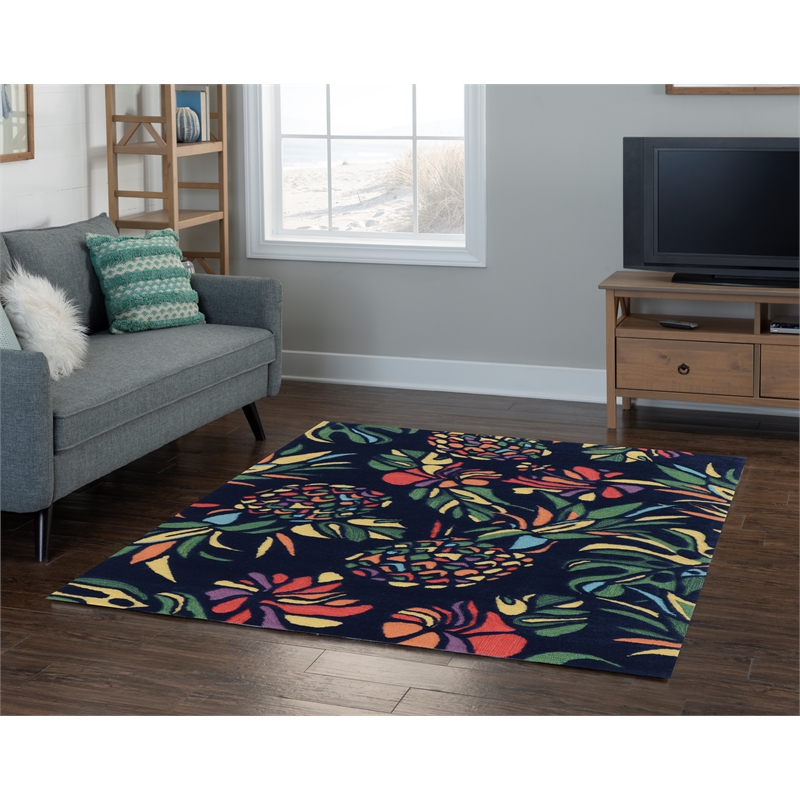 Linon Tripoli Pineapple Hand Tufted Polyester 5'x7' Rug in Navy