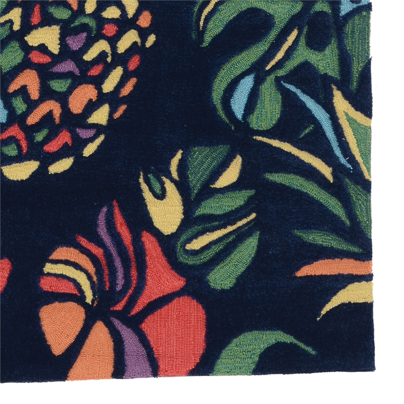 Linon Tripoli Pineapple Hand Tufted Polyester 5'x7' Rug in Navy