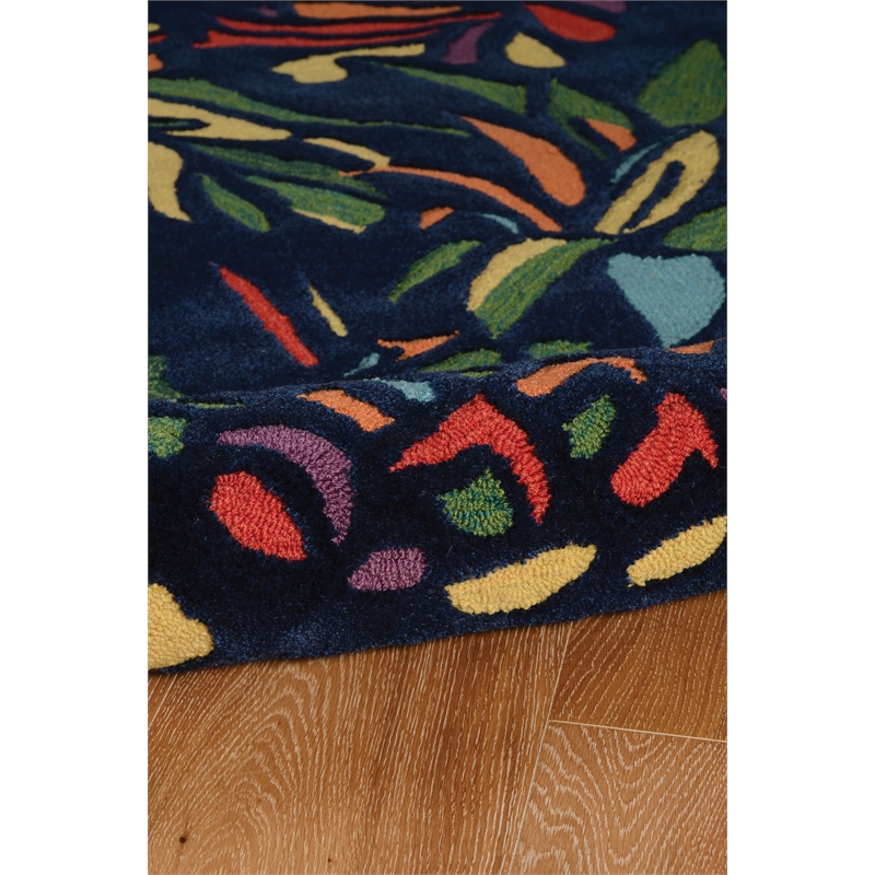 Linon Tripoli Pineapple Hand Tufted Polyester 5'x7' Rug in Navy