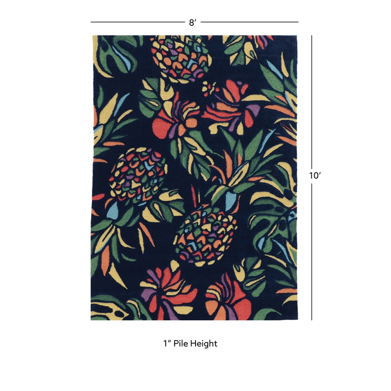 Linon Tripoli Pineapple Hand Tufted Polyester 8'x10' Rug in Navy