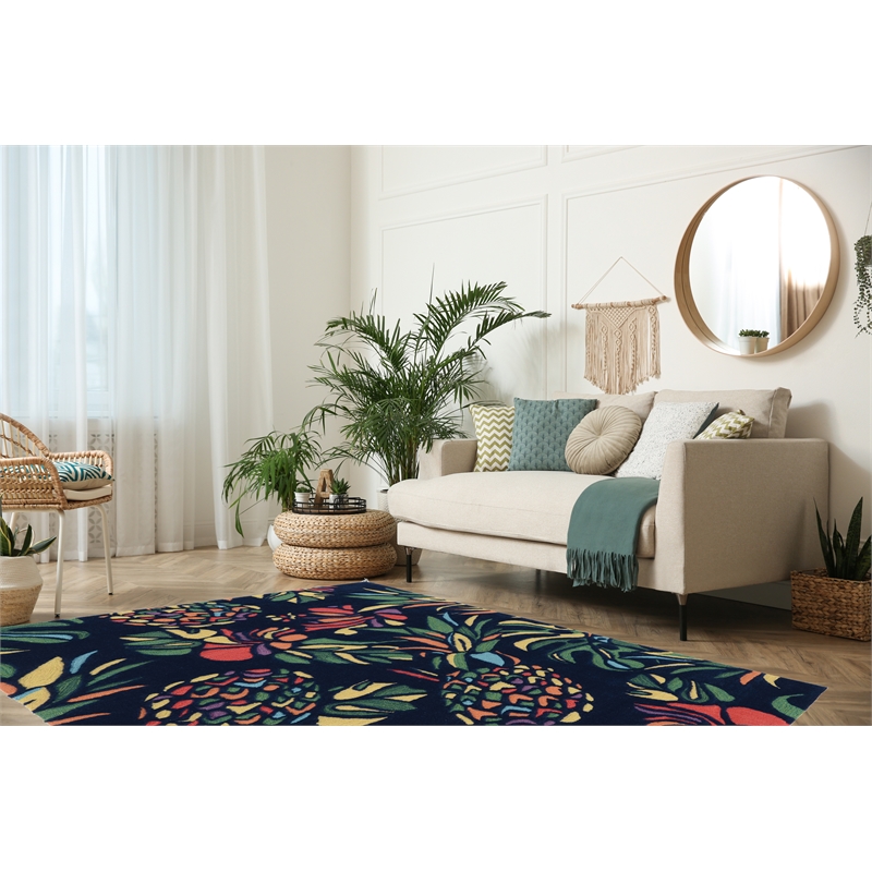 Linon Tripoli Pineapple Hand Tufted Polyester 8'x10' Rug in Navy