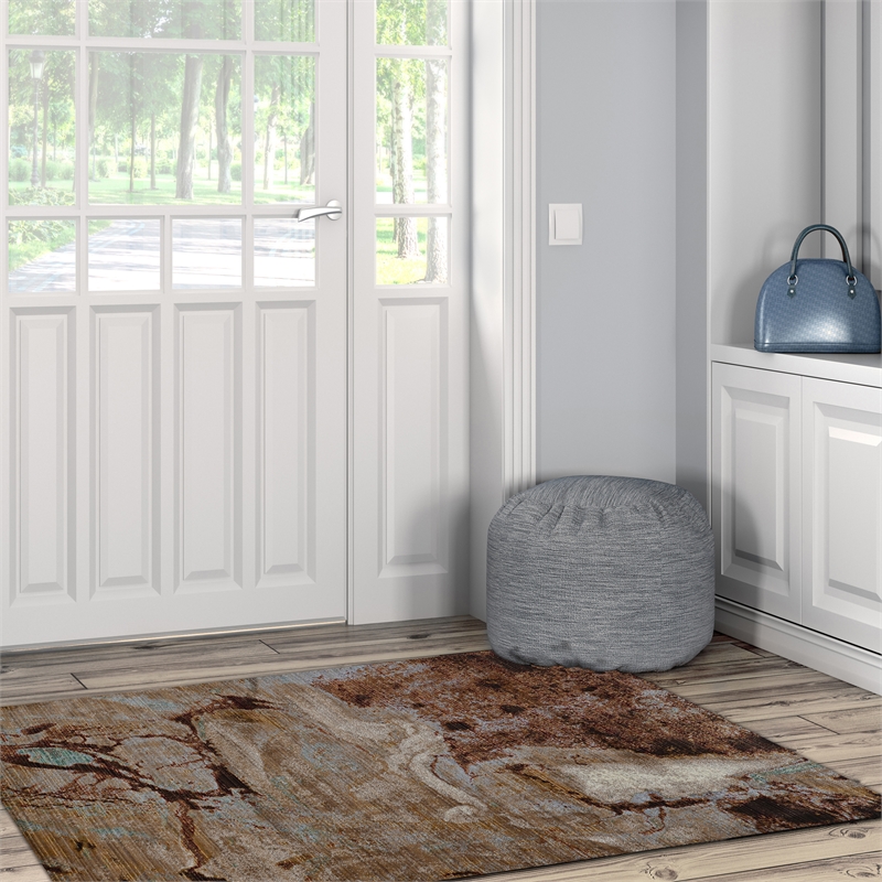 Linon Emporium Cavern Power Loomed Polypropylene 3'x5' Rug in Gold