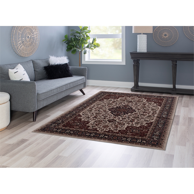 Linon Emerald Barton Woven Microfiber Polyester 5'x7' Rug in Cream