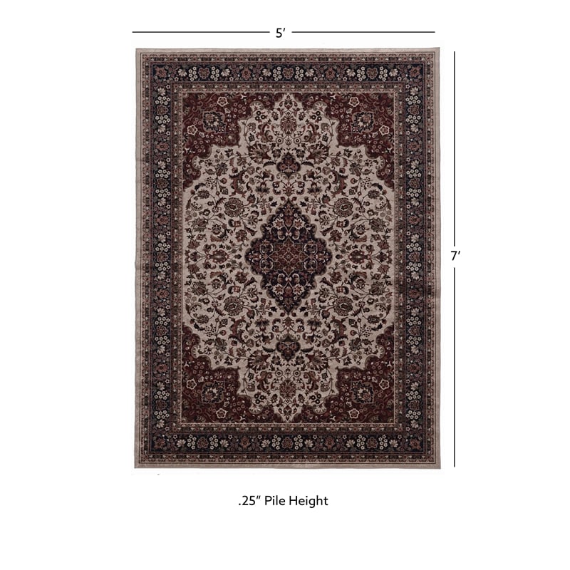 Linon Emerald Barton Woven Microfiber Polyester 5'x7' Rug in Cream