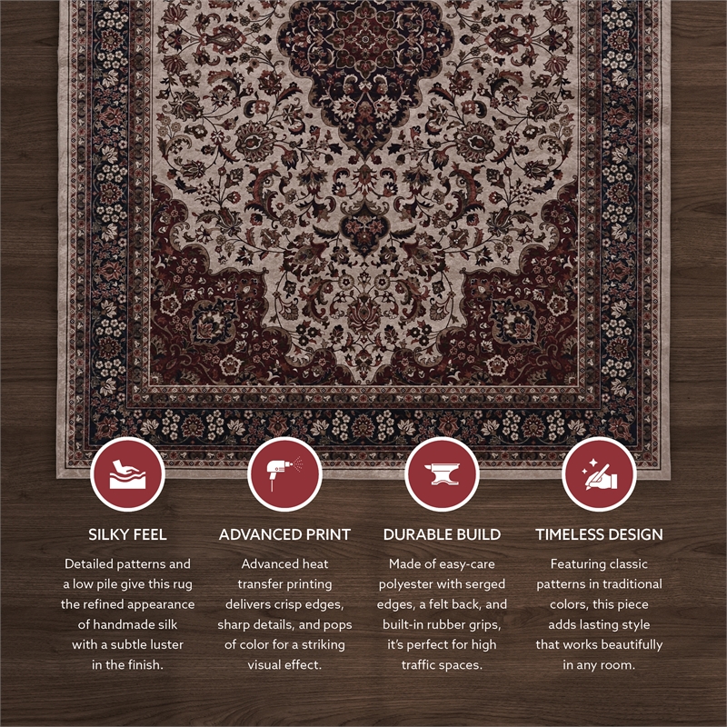 Linon Emerald Barton Woven Microfiber Polyester 5'x7' Rug in Cream