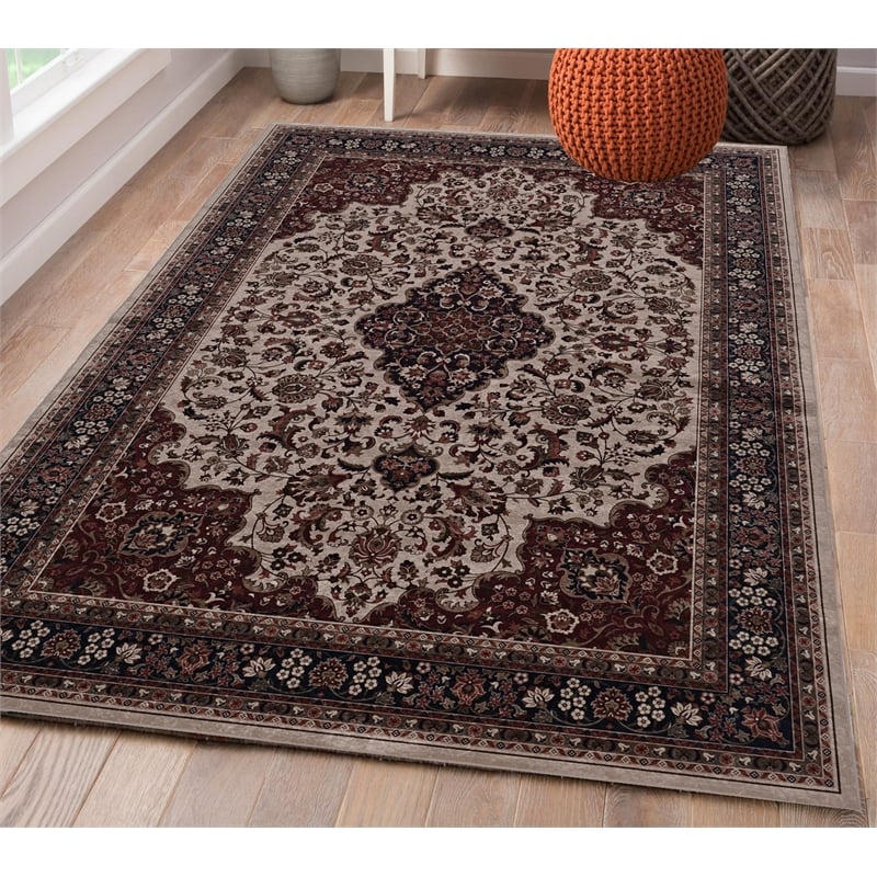 Linon Emerald Barton Woven Microfiber Polyester 5'x7' Rug in Cream