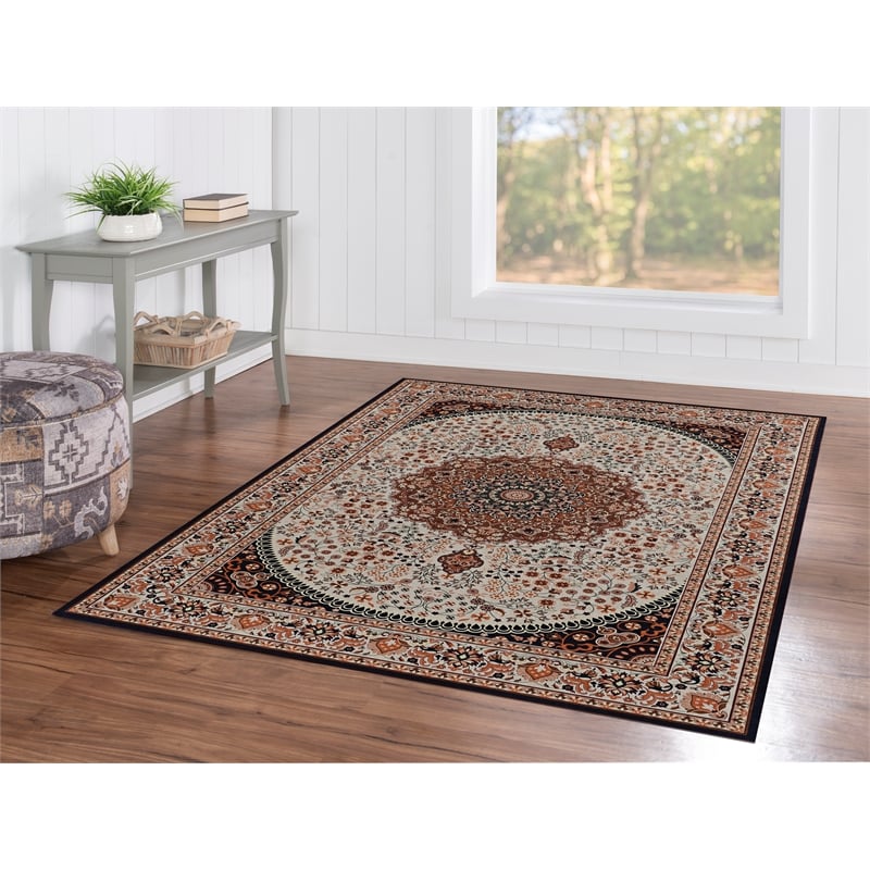 Linon Emerald Harris Woven Microfiber Polyester 5'x7' Rug in Cream