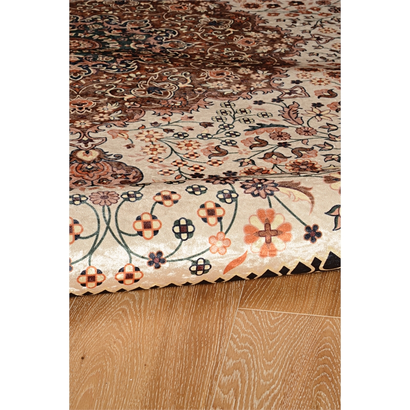 Linon Emerald Harris Woven Microfiber Polyester 5'x7' Rug in Cream