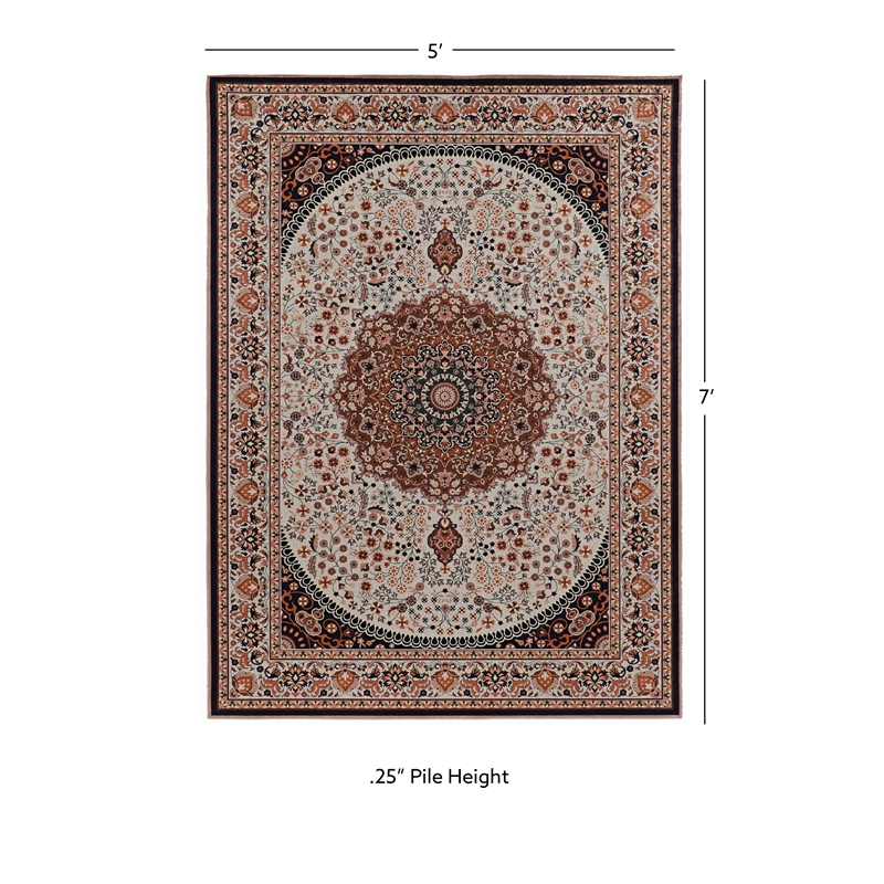 Linon Emerald Harris Woven Microfiber Polyester 5'x7' Rug in Cream