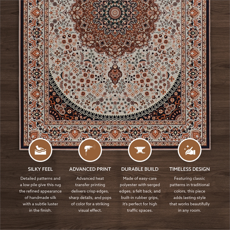 Linon Emerald Harris Woven Microfiber Polyester 5'x7' Rug in Cream