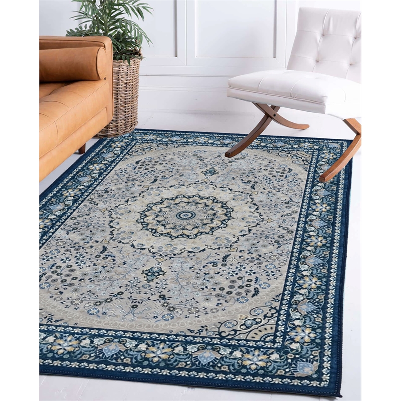 Linon Emerald Paulson Woven Microfiber Polyester 5'x7' Rug in Cream